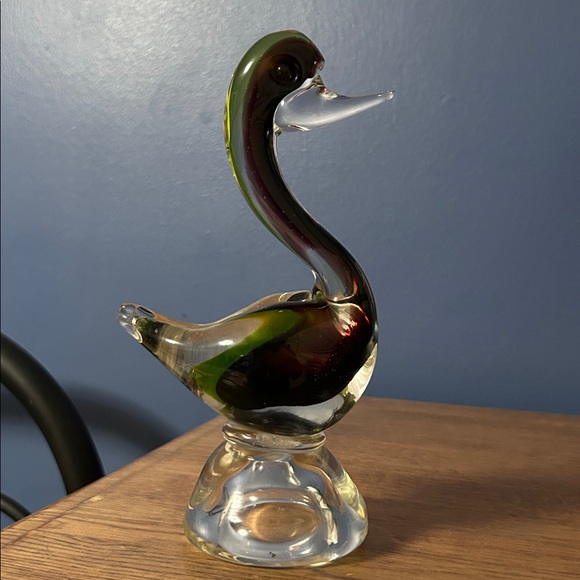 Handblown Murano Art Glass Vintage Green & Amber Duck Figurine - Picture 1 of 7